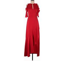 ML Monique Lhuillier Casual Dress - A-Line Crew Neck Short Sleeves: Red Print Dresses - Women's Size 0