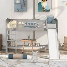 ANBAZAR Loft Bed H 71" X W 56.6" X D 76.77" W/ Slide + Ladder Gray Furniture