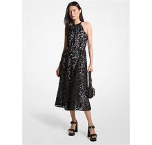 Michael Kors Palm Lace Belted Halter Dress Black L