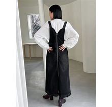 Women's Long Denim Overalls Dress With Back Zipper,L