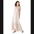 Nine West Dresses | Nine West Stripe Peasant Tiered Maxi Dress Size Large | Color: Cream/Pink | Size: L