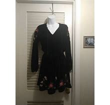 A.N.A Size Xs Dress Velour Long Sleeve Embroidered Black Stretchy Long