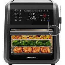 12 Quart 5-In-1 Air Fryer With Integrated Smart Cooking Thermometer, 28 Touchscreen Presets, Rotisserie, Dehydrator, Black