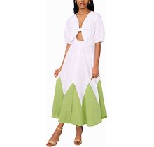 Cece Women's Cotton Tie-Front Maxi Dress - Matcha Green/ Ultra White