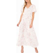 Vince Camuto Women's Floral Print Tie Waist Maxi Dress - New Ivory - Size L