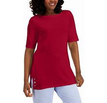 MSRP $37 Karen Scott Embellished Scoop Neck Tunic Red Size Small