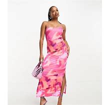 VILA PETITE Cami Midaxi Dress In Pink Abstract Print-Multi