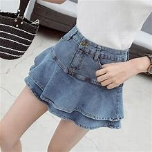 Fashion Ruffles Denim Skirts Summer Women High Waist Lined Jean Mini Skirts Casual Solid Korean Girls Skirts