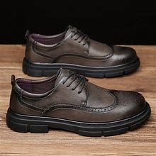 Genuine Leather Men's Casual Business Dress Shoes, Breathable Slip-On Flat Loafers, All Seasons,EUR44