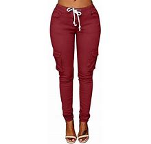 Bigersell Stretch Warm Jeggings For Women Full Length Pants Fashion Women Drawstring Casual Solid Elastic Waist Pocket Loose Pants Pants With Elastic