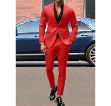 Men's Solid Color Fashionable Suit Jacket And Pants Set,M