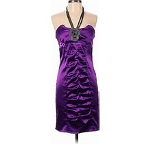 Morgan & Co. Cocktail Dress - Party Halter Sleeveless: Purple Print Dresses - Women's Size Small