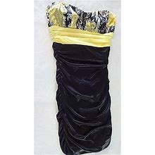 Party Prom Dress Short Strapless Gown Sz S Slinky Black & Yellow By