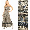 Free People Dresses | Free People Tangier Babydoll Maxi Dress Ruffle Bust Shoulder Ties Cottagecore L | Color: Blue/Green | Size: L