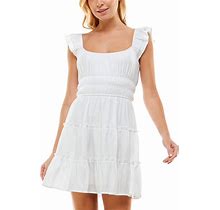 Trixxi Juniors' Smocked-Waist Ruffled Dress - White