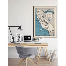 Map Of State Of California| Decorative Wall Art 24X32 Inches / Black Framed Print