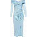 Self-Portrait, Ruched Jersey Midi Dress, Women, Blue, US 10, Dresses, Materialmix