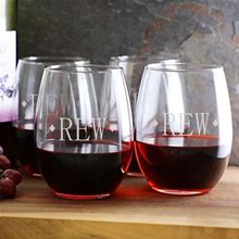 Personalized Perfect Stemless Wine Glass Set Of 4 With Monogram - 21Oz - Engraved Glass Gifts