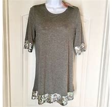 Juicy Couture Gray Sequin Accent Short Sleeved Mini Shift Dress S