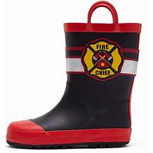 Cool Graphic Waterproof Black Rubber Rain Boots Black Red / 2Y