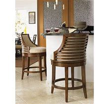 Tommy Bahama Home Ocean Club Cabana Swivel Counter Stool Wood/Upholstered In Black | 36.75 H X 21 W X 24 D In | Wayfair