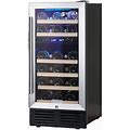 15 in. 28 Of-Bottles Double Zone Built-In Stainless Steel Wine Cooler Cabinet Refrigerator Beverage Cooler - 321915119
