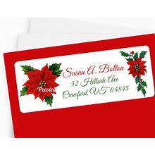 Poinsettia Floral Holiday Christmas Personalized Return Address Labels