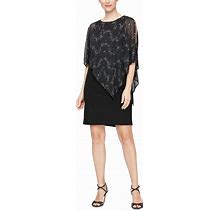 Sl Fashions Women's Slit-Sleeve Cape Sheath Dress - Black/Silver - Size 10