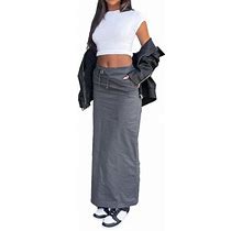 Sunisery Women's Y2K Cargo Long Skirt High Waist Drawstring Maxi Skirt 90S Vintage Harajuku Midi Skirt With Pockets