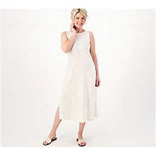 Denim & Co. Naturals Linen Blend Jersey Petitemidi Dress, Size Petite XX-Small, Stonekhakizebra
