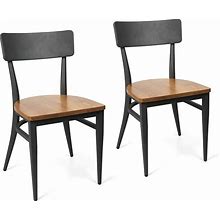 LUCKYERMORE Heavy Duty Dining Chairs Set Of 2, Wood Metal Kitchen Chair,Mid-Century Modern Industrial,No Assembled For Dining, Living Room, Bistro