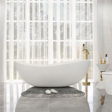 70" Contemporary Oval Freestanding Stone Resin Soaking Bathtub In Matte White