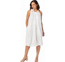 Plus Size Women's Denimtie-Neck Dress By Jessica London In White (Size 14 W)