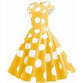 Summer Dresses 2023 Plus Size Vintage Retro Short Sleeve Dot Print Evening Party Prom Swing Dress Yellow L