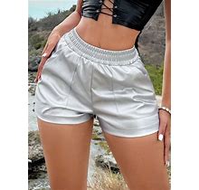 Metallic Elastic Waist Shorts,S