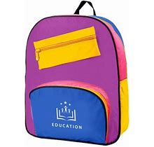 100 Customized Kids Girls School Backpack - Multicolor With Navy Blue Pocket