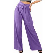 Don't Miss Out Himiway Womens Fashion Women's Woven Pleated Wide Leg Pants Split Casual Paper Bag Flowy Trousers Belt Lined Stretch Yoga Pants Ladies