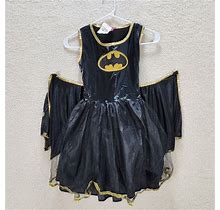 Batgirl Costume Dress Girls M Black/Gold Detachable Cape Sleeveless