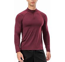 Men's 1/4 Zip Pullover Long Sleeve Athletic Shirts Moisture Wicking Sports Tops Quarter Zip Mens Pullover Sweatshirts Wine Red