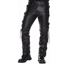 Attitude Clothing Lace-Sided Leather Trousers Black Waist 42"/Length 29"