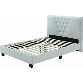Full-Size Platform Bed With Tufted Upholstered Headboard In White