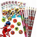 Miraculous Ladybug Party Supplies Bundle For 8 Guests - Miraculous Ladybug Pencils, Sharpeners, And Superhero Girls Stickers (Miraculous Ladybug Party Favors Pack)