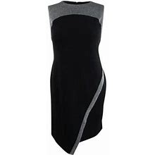 Tommy Hilfiger Women's Metallic-Trim Asymmetrical Sheath Dress (4P Silver/Black)