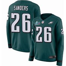 Eagles 26 Miles Sanders Green Super Bowl LVII Patch Team Color Women's Stitched Limited Therma Long Sleeve Jersey