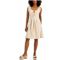 Inc Dresses Womens Beige Ruffled Zippered Pleated Lace Up Front Pocketed Sleeveless Scoop Neck Knee Length Fit + Flare Dress 10