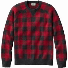 Men's Wicked Soft Cotton/Cashmere Sweater, Crewneck, Pattern Deep Red Buffalo Check Small, Cotton Blend | L.L.Bean