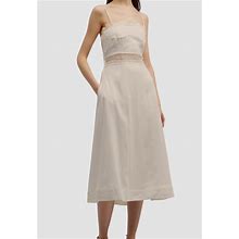 $345 Lalibela Women's Ivory Lace Tie-Back Linen-Blend Midi Dress Petite Size P