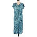 Serengeti Casual Dress - Midi V Neck Short Sleeves: Blue Dresses - Women's Size Large