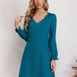 Solid Color Dress, Women's A-Line Solid Dress Elegant V Neck Long Sleeve Spring Fall Women's Clothing Dress For,All-New,Temu