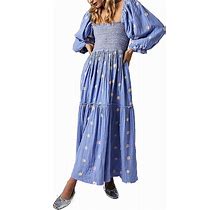 Argeousgor Women 2024 Bohemian Floral Dress Square Neck Ruffle Swing A Line Maxi Dress Long Sleeve Beach Long Dress